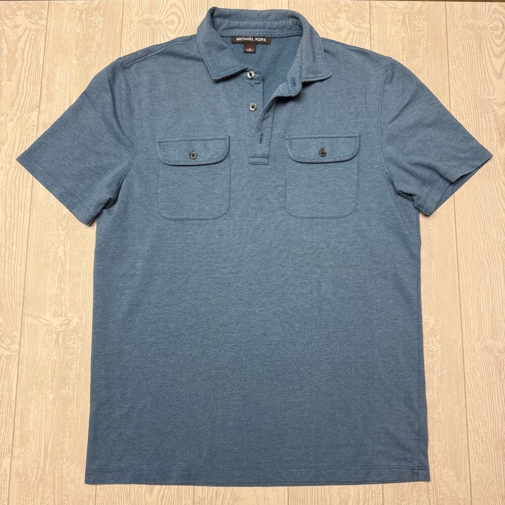 Michael Kors Men’s Small Blue Polo Shirt Dual Chest Pockets Short Sleeve